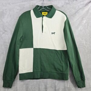 GOLF WANG Colorblock Long‎ Sleeve Polo Shirt Green Cream Mens Size Small
